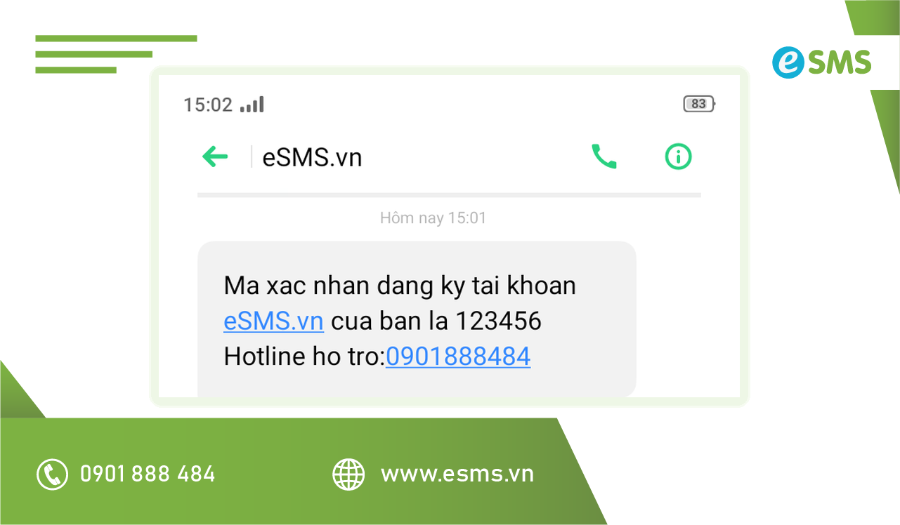 Tin nhắn SMS Brandname mã xác nhận từ eSMS.vn trên điện thoại, kênh dự phòng cho push notification