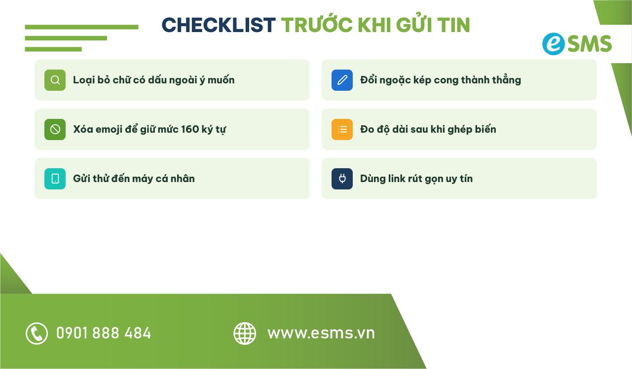 Checklist kiểm tra ký tự đặc biệt trước khi gửi tin nhắn có dấu và không dấu